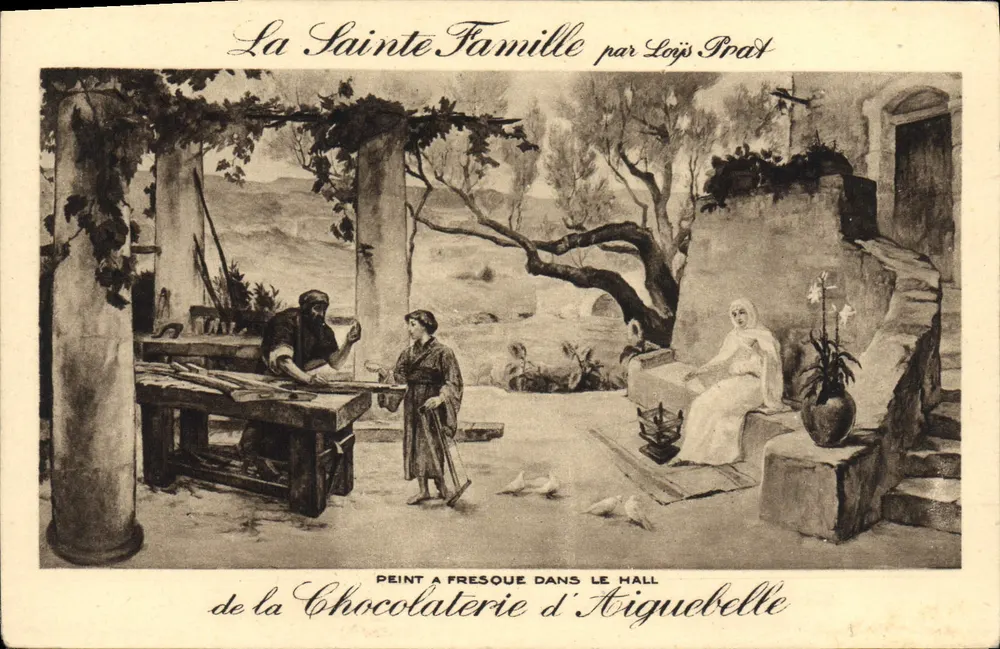 Die Heilige Familie — Freskogemälde im Foyer der Chocolaterie d'Aiguebelle — von Loïs Prat - Vorderseite