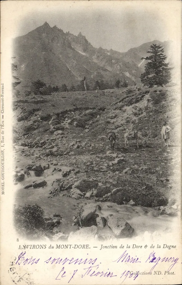 Environs du Mont-Dore — Jonction de la Dore & de la Dogne — Marie Cournou — Phot. Clermont-Ferrand - Recto