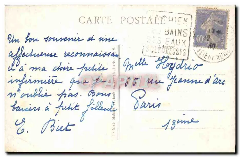 Enghien-les-Bains — Die Ufer des Sees — Die Schwäne — E. M. - Rückseite