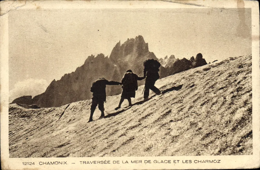 Chamonix — Überquerung der Mer de Glace und die Charmoz — Verlag Braun & Cie, Nr. 12124 - Vorderseite