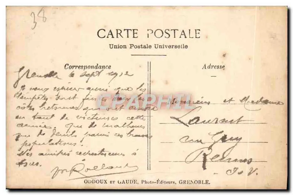 Dauphiné, o Mosteiro da Chartreuse — n°316 — editor Oddoux e Gaude, Grenoble - Verso