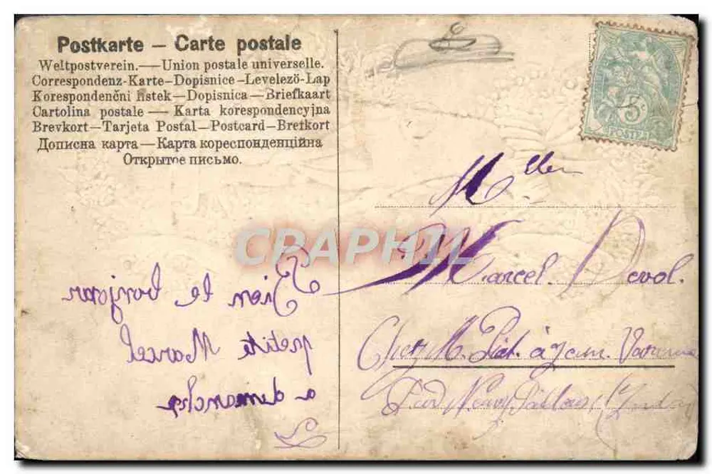 Mão estendida para outra mão — rosas e guirlandas — editor desconhecido - Verso