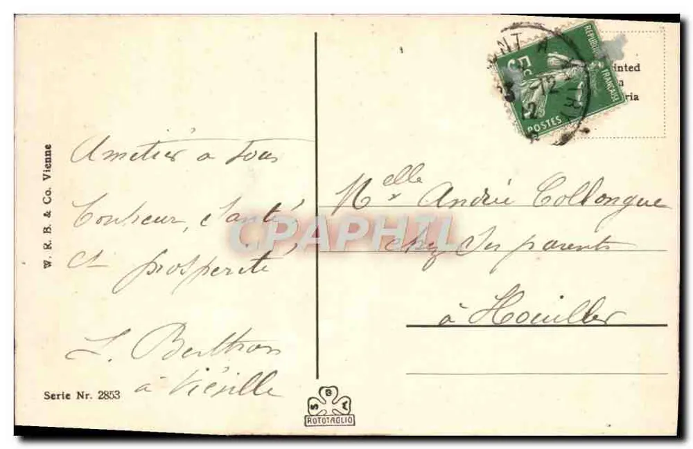 Caminhante em um paisagem invernal — editor W. R. B. & Co. Viena, série 2853 - Verso