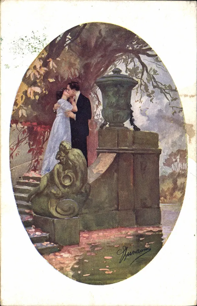 Ein Paar, das sich unter einem Baum umarmt — Illustration von M. Munao — unbekannte Serie - Vorderseite