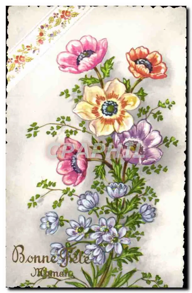 Fleurs colorées — Bonne Fête Maman — sans éditeur ni numéro visible - Recto