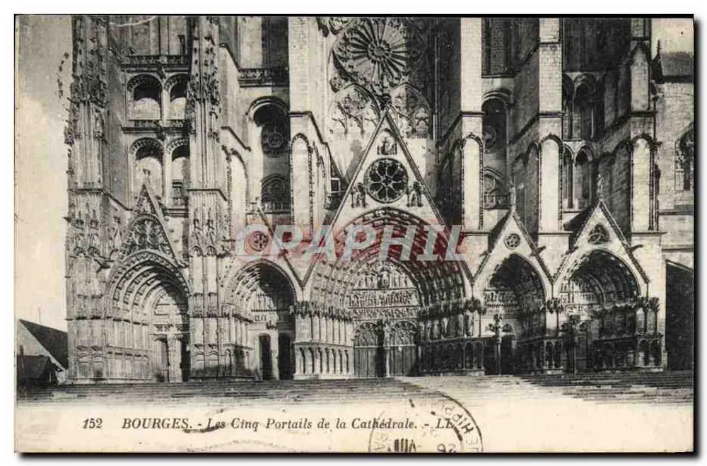 Bourges — The Five Portals of the Cathedral — Publisher L. H. n°152 - Front