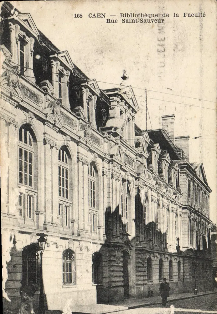 Caen — Bibliothèque de la Faculté — Rue Saint-Sauveur, éditeur impr. sur la carte n°168 - Recto