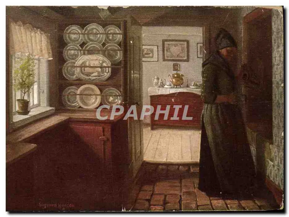 Interior de cozinha — mulher com vestido escuro perto de uma porta — Sigvard Hansen, n° 304 - Frente