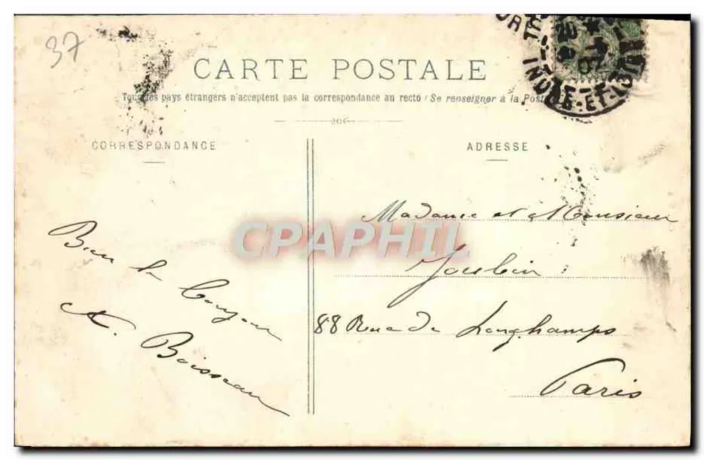 Tours - Praça Rabelais — estátua de Rabelais — editor N.B. Coll. - Verso