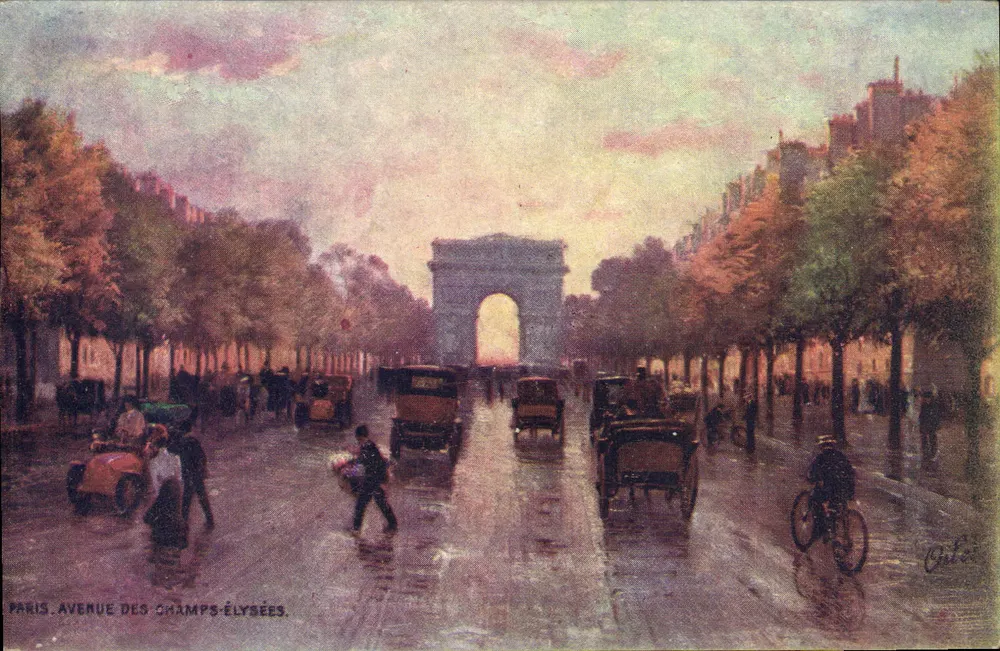 Paris. Avenida dos Campos Elísios — vista com o Arco do Triunfo — editor Tuck & Co. - Frente