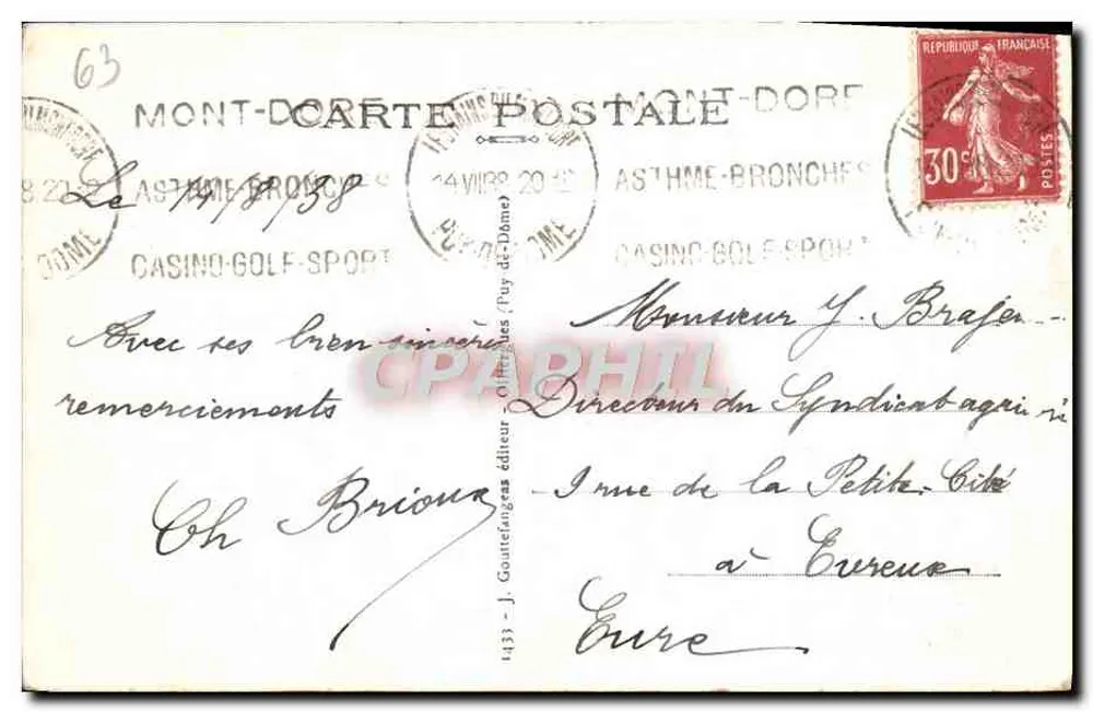 O Mont-Dore — A Grande Cascata — Éd. d'O - Verso