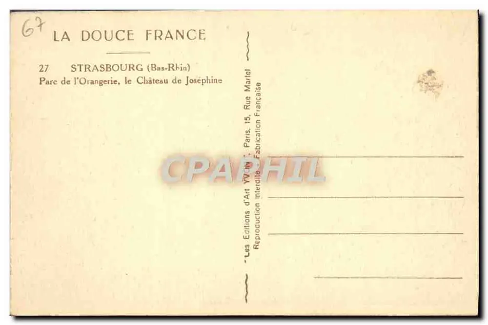 Strasbourg (Bas-Rhin) — Parc de l'Orangerie, le Château de Joséphine — Les Éditions d'Art VV. Paris - Verso