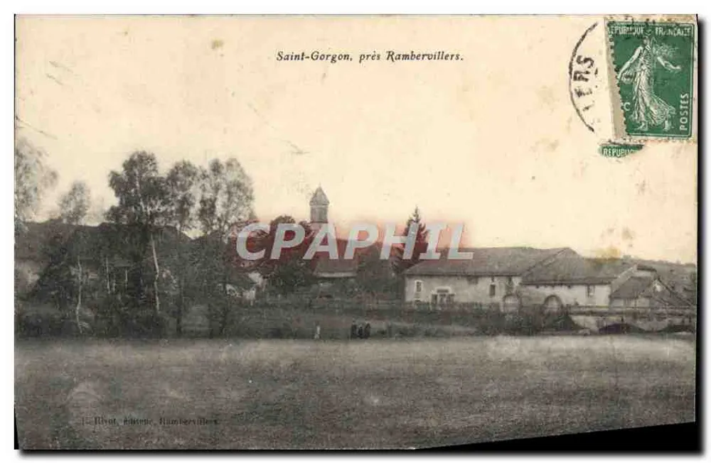 Saint-Gorgon, près Rambervillers — vue du village avec église et bâtiments — éditeur Rivot, Rambervillers - Recto