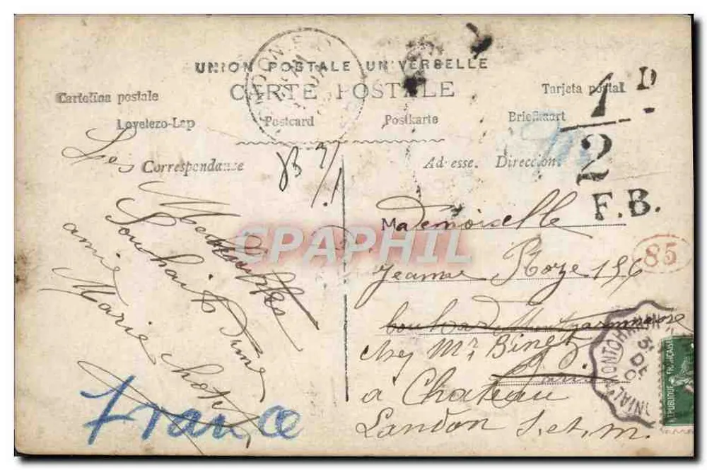 Mann im Anzug — hält Blumenstrauß und Perlenkette — Verlag PARIS - Rückseite