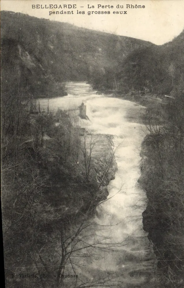 Bellegarde — La Perte del Ródano durante las grandes aguas — P. Viallatte, fot. - Oyonnax - Anverso