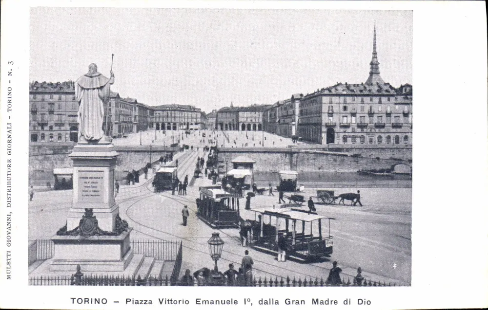 Turin – Piazza Vittorio Emanuele I°, von der Gran Madre di Dio — Muletto Giovanni, Zeitungshändler, Nr. 3 - Vorderseite