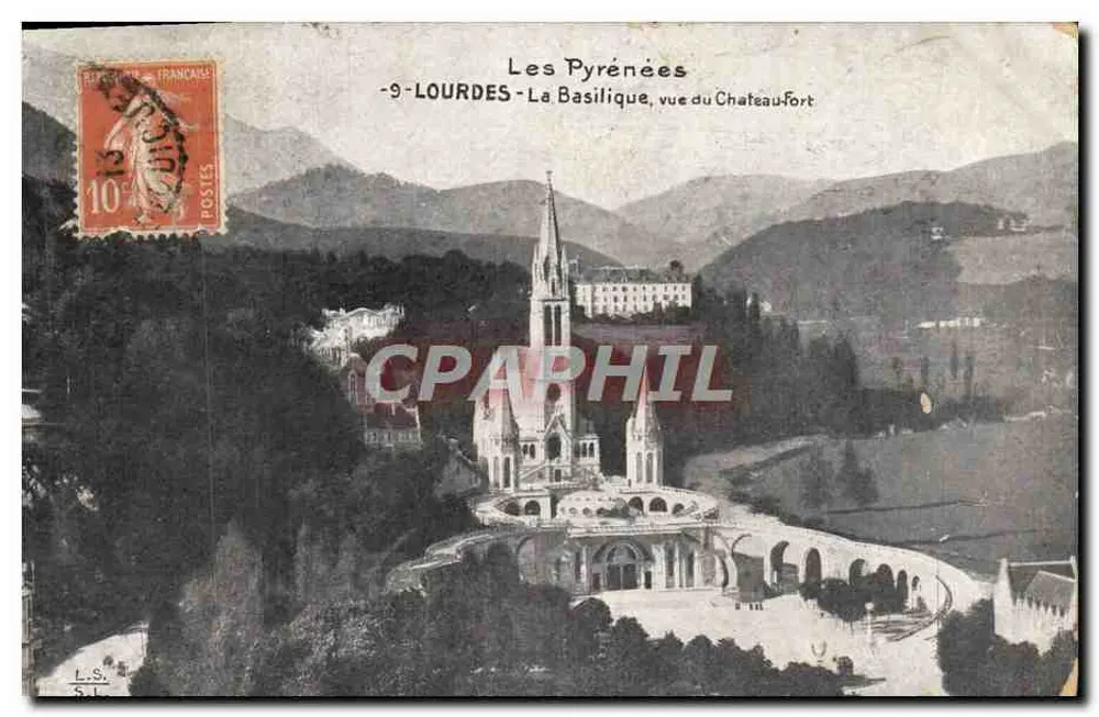 Lourdes - La Basilique, Ansicht vom Château-Fort — Verlag L.S. (Lourdes) - Vorderseite