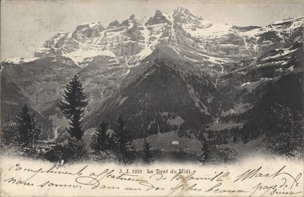 La Dent du Midi — vue alpine enneigée — J.J. 1228 - Awers