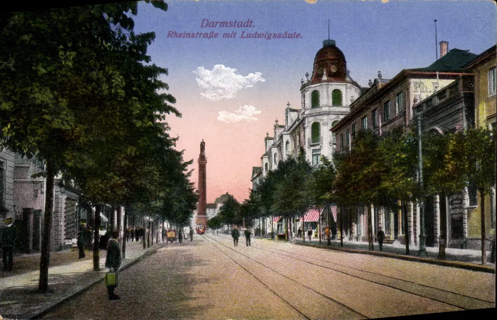 Darmstadt — Rheinstraße mit Ludwigssäule — Verlag nicht sichtbar - Vorderseite