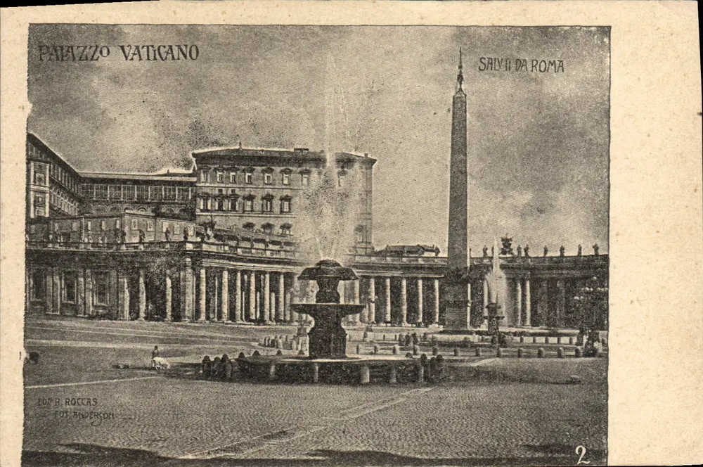 Palazzo Vaticano — vista da praça com obelisco — Éd. R. Rocca & Fot. Anderson, n°2 - Frente