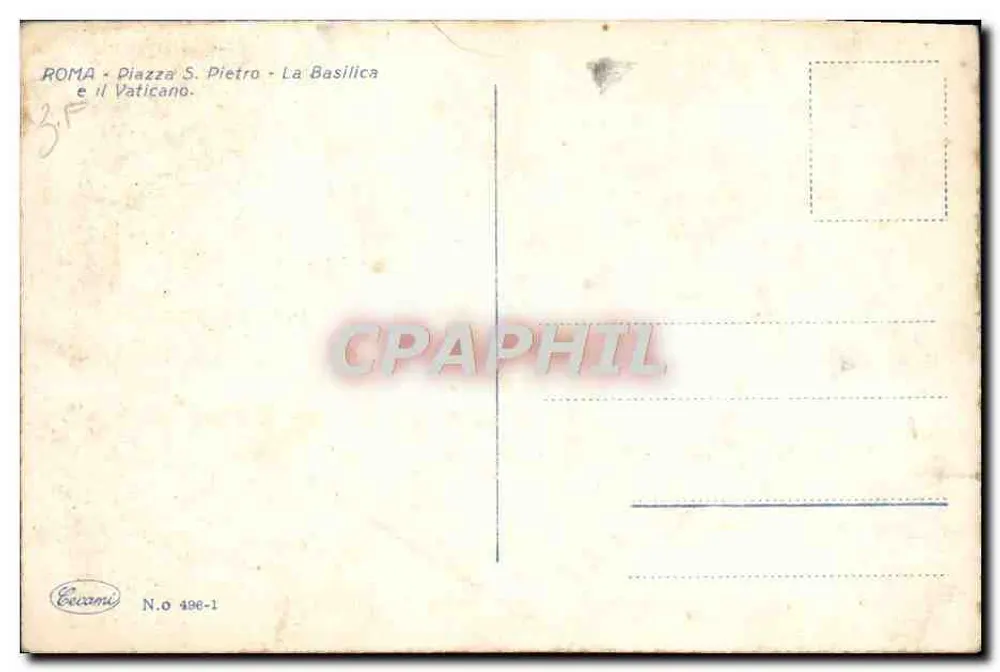 Piazza San Pietro — Basílica de São Pedro e o Vaticano — editor Cecanini, n° 496-1 - Verso