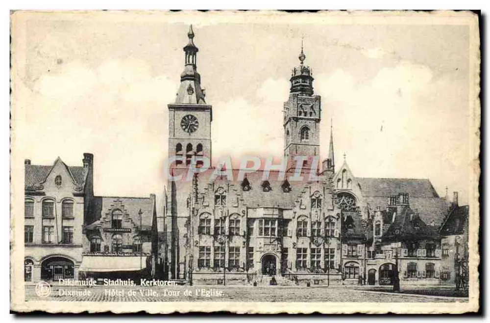Diksmuide — Hôtel de Ville, Tour de l'Église — Éditeur Em. Thill, no 6 - Vorderseite