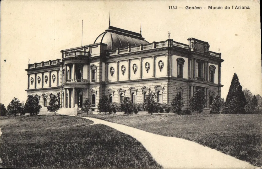Genève - Musée de l'Ariana — bâtiment à dôme et balustrades, éditeur Phototypie Co., Neuchâtel, n° 1152 - Frente