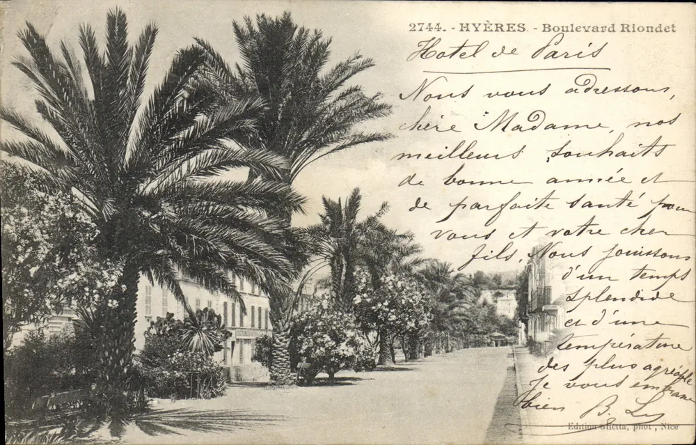 Hyères - Boulevard Riondet - Hotel de Paris — Edição Effetta, fot. Nice, n° 2744 - Frente