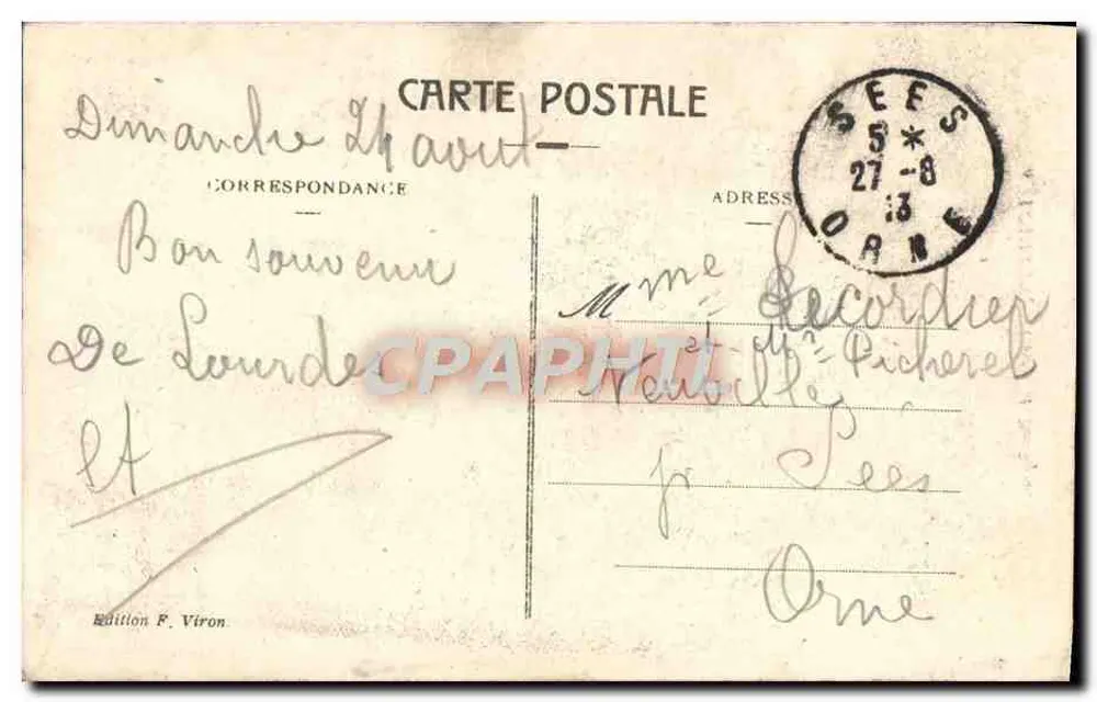Lourdes — Gruta e Basílica — Edição F. Viron, n°6 - Verso