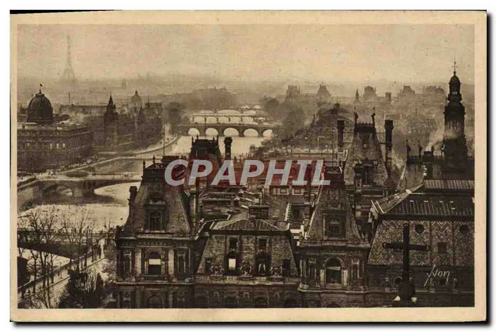 Vista panorâmica de Paris — Perspectiva dos Quais — Editor Yvon, Paris - Frente