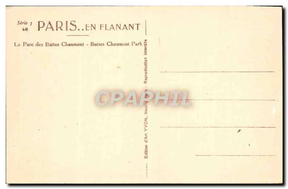 Parc des Buttes Chaumont — Vista do templo sobre rocha — Edição de Arte YVON, Série 3 n°48 - Verso