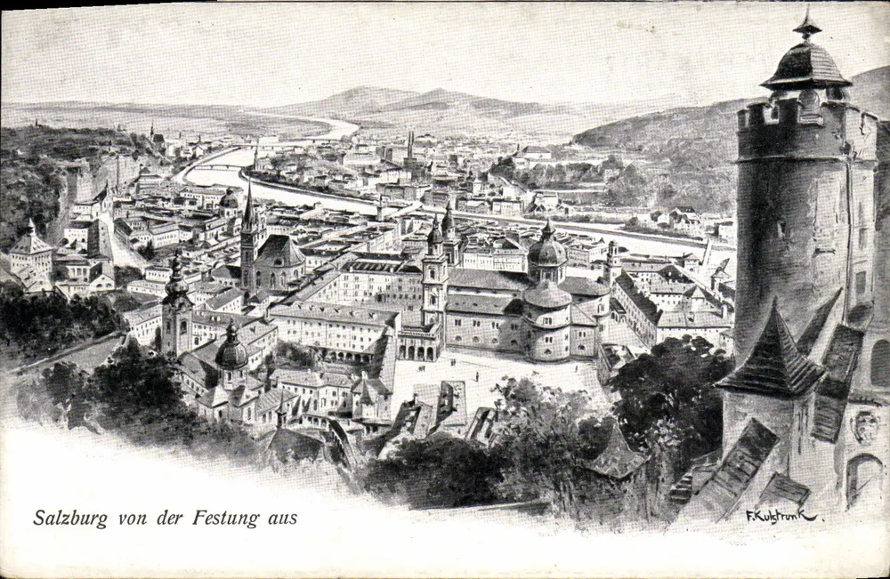 Salzburg von der Festung aus — Panoramablick — F. Kuldrunk - Vorderseite