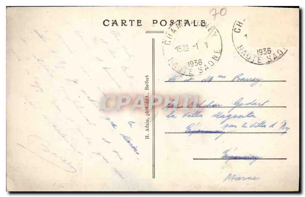 Champagny (Haute-Saône) — Reservatório de Alimentação — H. Adain, Belfort - Verso