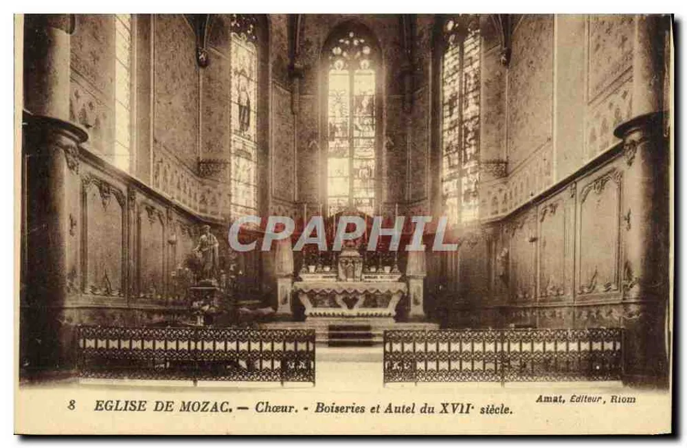 Kirche von Mozac — Chor. Holzvertäfelung und Altar des 17. Jahrhunderts — Amat, Verlag, Riom - Vorderseite
