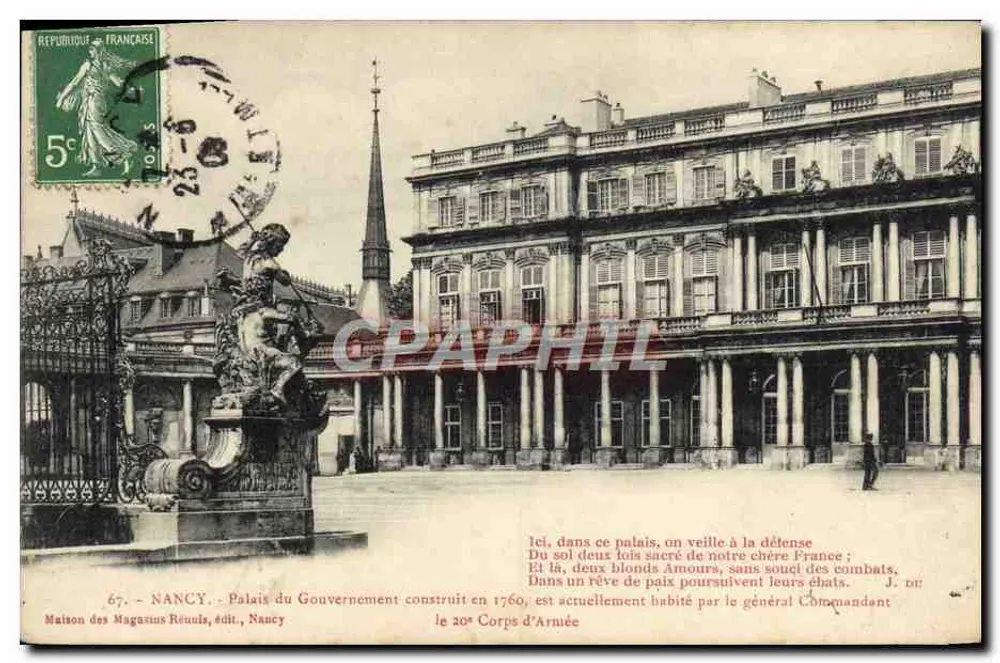 Nancy — Pałac Rządu zbudowany w 1760 — Wydawnictwo Maison des Magnus Réunis, Nancy - Awers