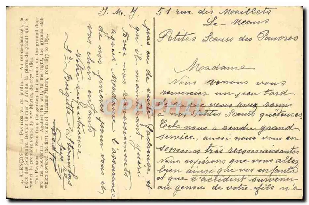 Le Pecoux — Vista do jardim — Ao olhar da pedra da Senhora Martin, de 1877 a 1884 - Verso