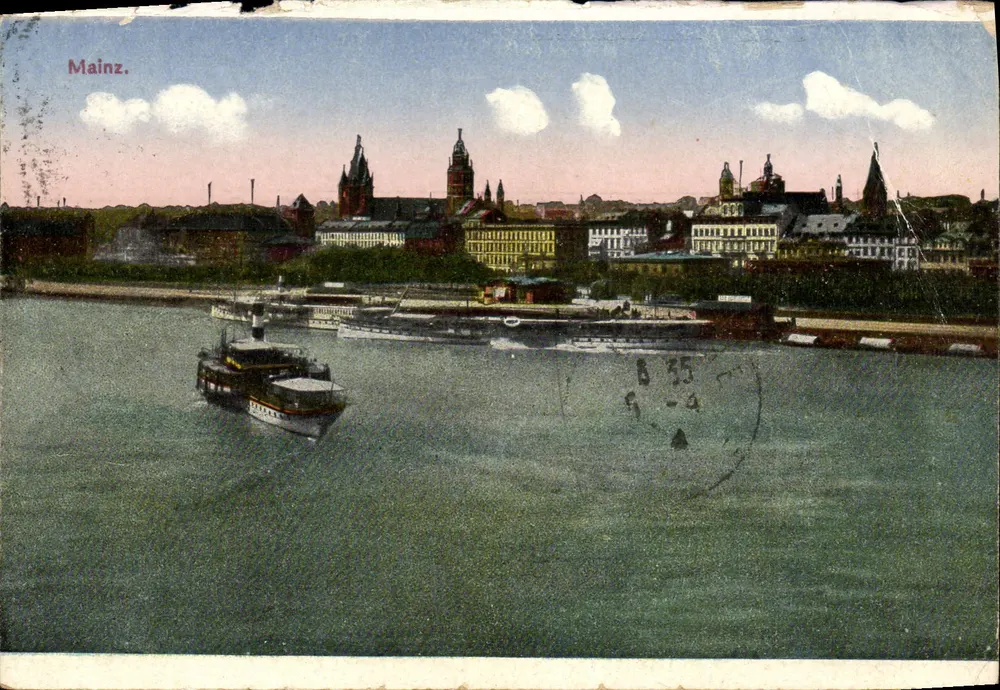 Mainz — vista do rio Reno com barco — editor desconhecido - Frente