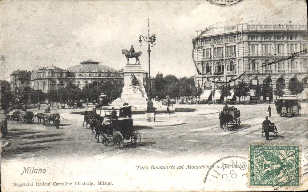 Foro Bonaparte mit dem Garibaldi-Denkmal — Mailand — Magazzini Italiani Cartoline Illustrate, Mailand - Vorderseite