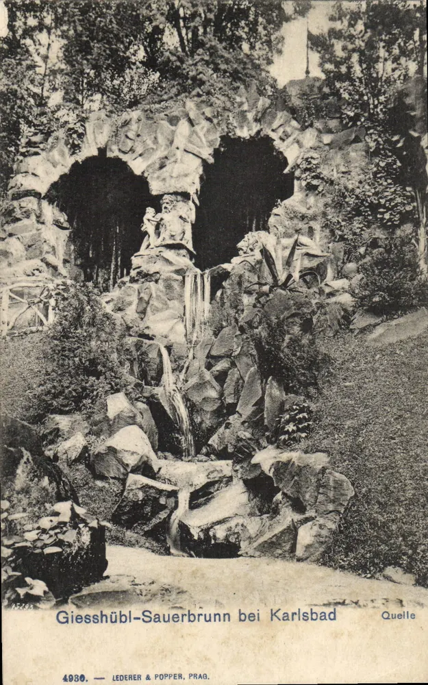Giessshübl-Sauerbrunn perto de Karlsbad — fonte de água mineral — Lederer & Popper, Praga, n°4930 - Frente