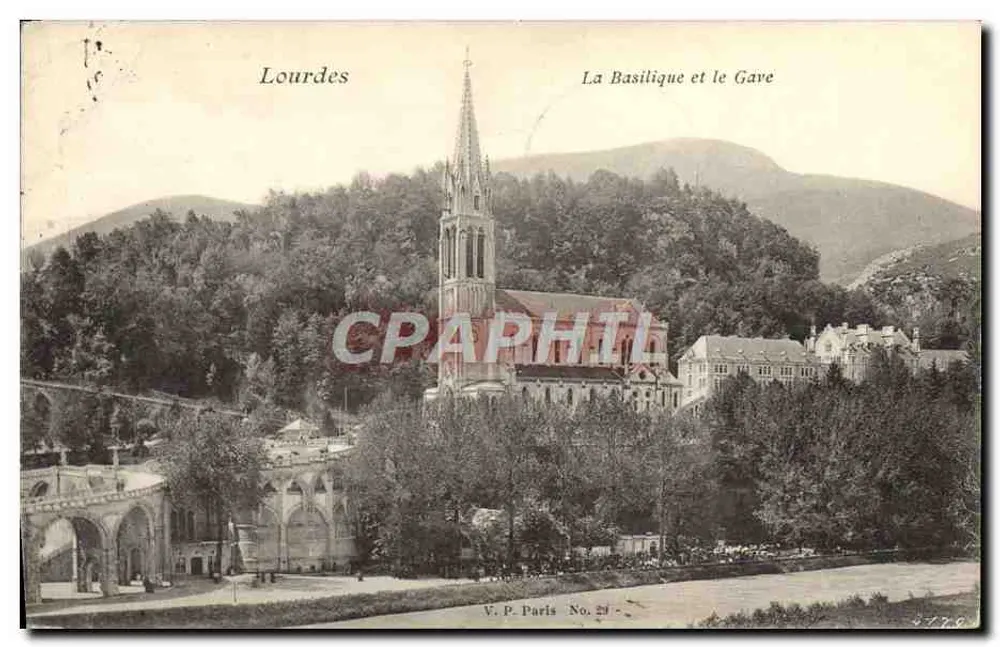 Lourdes — La Basilica e il Gave — V.P. Paris No. 24 - Recto