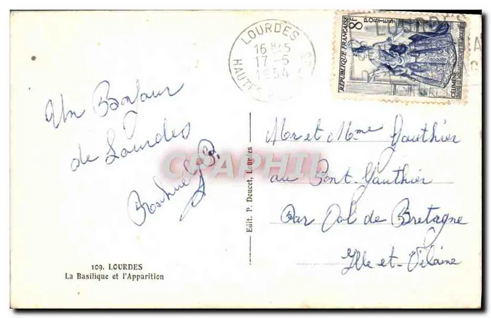 Lourdes — A Basílica e a Aparição — Edit. P. Dauzet, Lourdes, n°109 - Verso