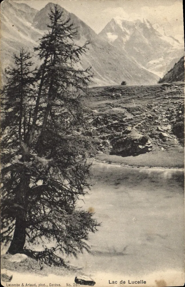 Lago de Lucelle — vista alpina nevada — Lacombe & Arlaud, Genebra, No. 261 - Frente