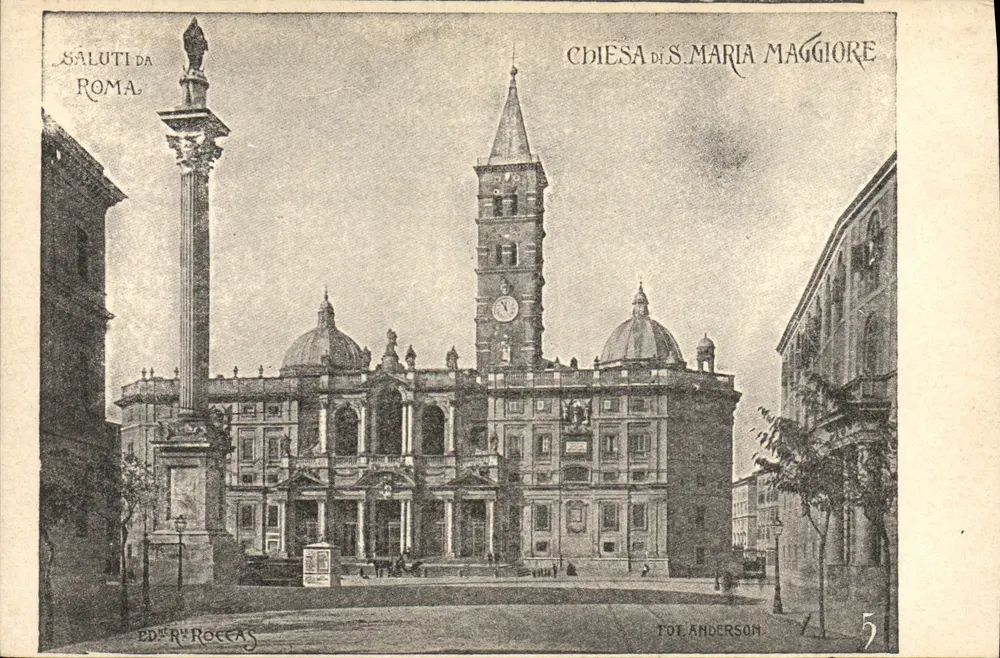 Igreja de S. Maria Maggiore — vista com coluna do Imperador — editor R. Rocca, n°5 - Frente