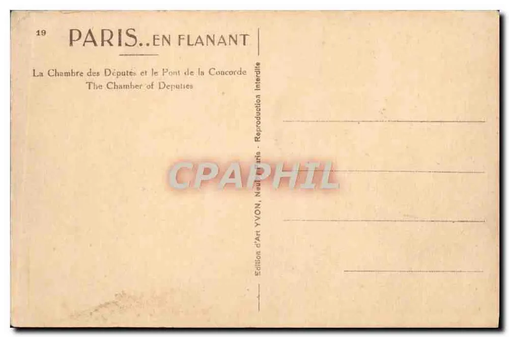 Chambre der Abgeordneten — Pont de la Concorde — Edition d'Art YVON, Paris - Rückseite