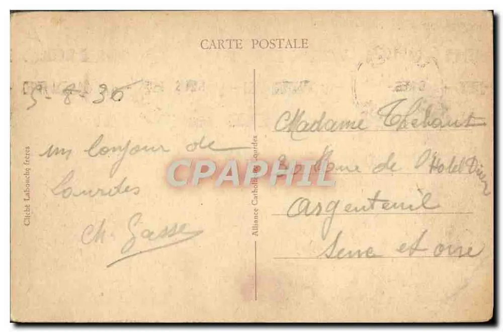 Lourdes — Lembrete de Lourdes — Cliché Labouché Frères n°12 - Verso