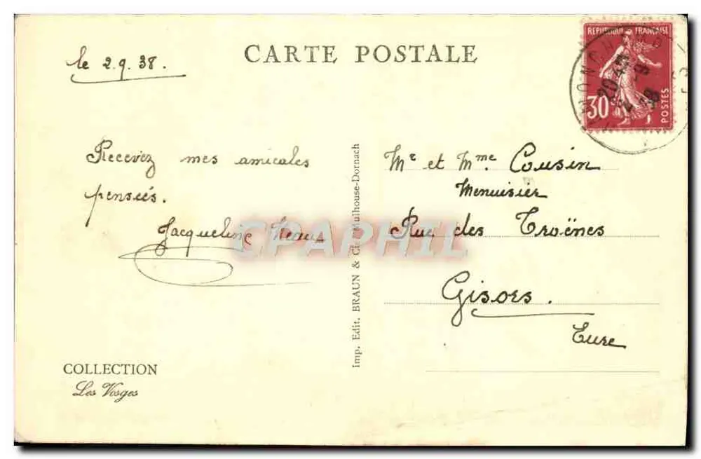 Col de Bussang — L'Étang Jean — Imp. Braun & Cie, Dornach - Verso