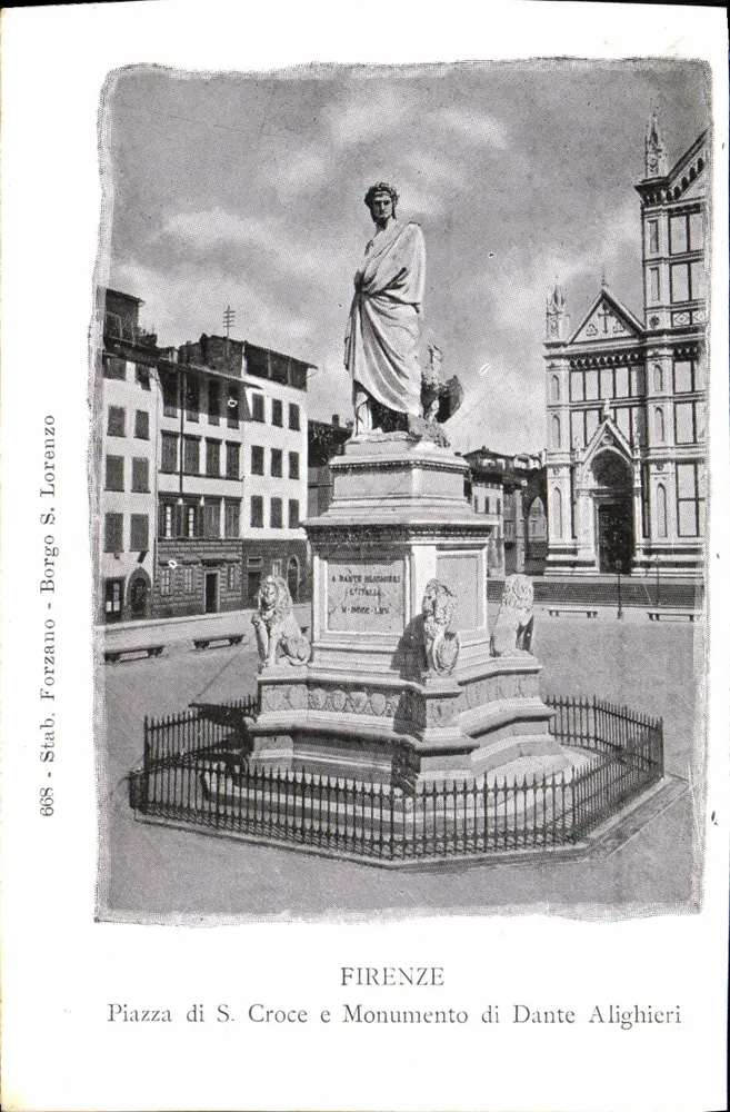 Florencio - Piazza di S. Croce und Denkmal für Dante Alighieri — Stab. Forzano S. Lorenzo, n° 668 - Vorderseite