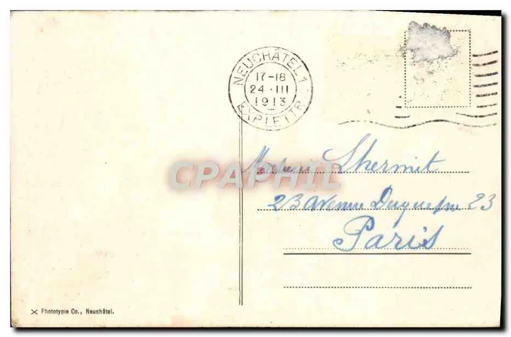 Neuchâtel - Castillo y las Alpes — Fototipia Co. Neuchâtel, n°36 - Reverso