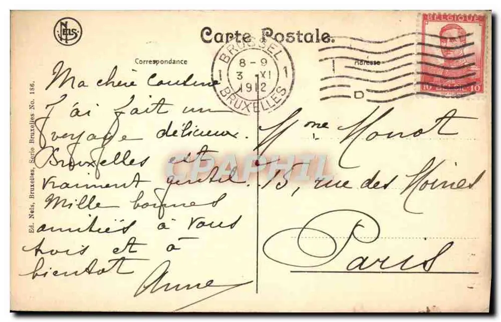 Arcada do Cinquentenário — Bruxelas — Ed. Nebs, Série Bruxelas No. 186 - Verso