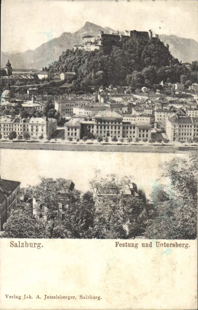 Salzburg — Festung und Untersberg — Verlag Jak. A. Jetzelsberger, Salzburg - Vorderseite